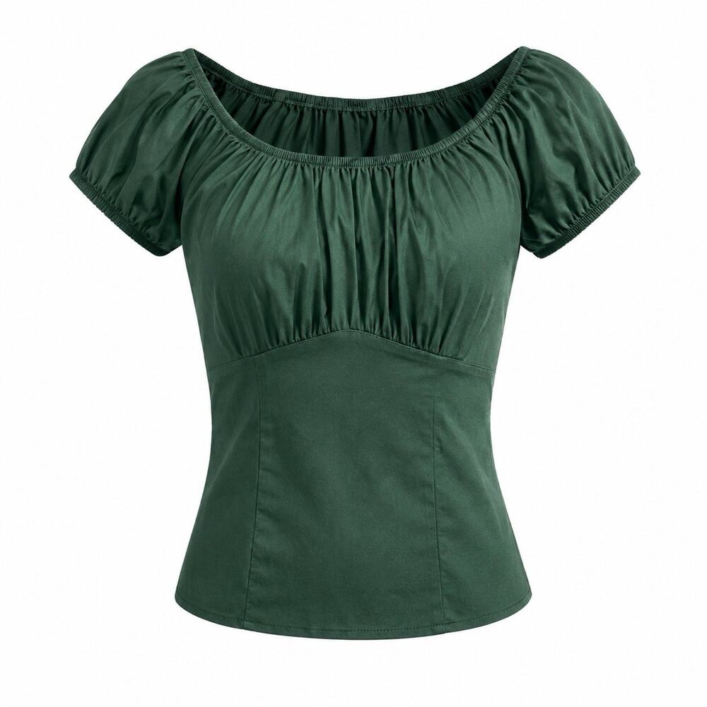 PINUP COUTURE Vintage Inspired Peasant Top Green Short Sleeves 3X Made In USA